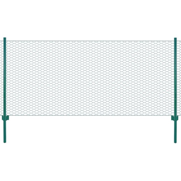 zöld acél drótkerítés tartóoszlopokkal 25 x 0,75 m