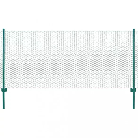 zöld acél drótkerítés tartóoszlopokkal 25 x 0,75 m