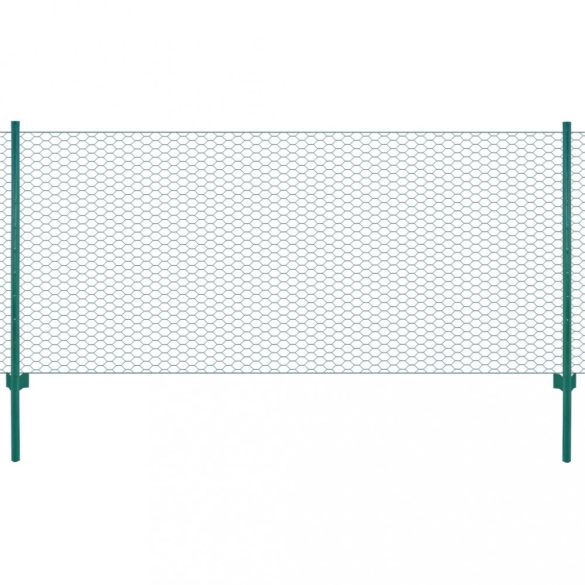 zöld acél drótháló kerítés tartóoszlopokkal 25 x 0,5 m