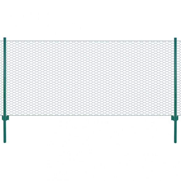 zöld acél drótkerítés tartóoszlopokkal 25 x 0,75 m