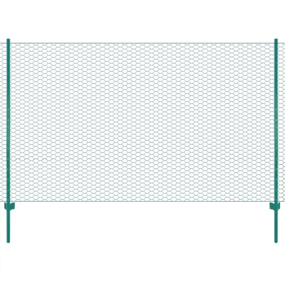 zöld acél drótkerítés tartóoszlopokkal 25 x 1,5 m