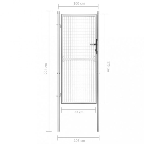 ezüst színű horganyzott acél kerti kapu 100 x 175 cm