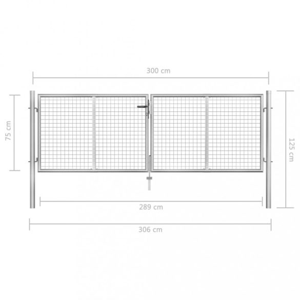 ezüst színű horganyzott acél kerti kapu 300 x 75 cm