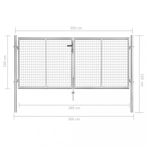 ezüst színű horganyzott acél kerti kapu 300 x 100 cm