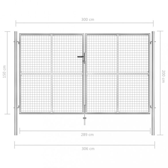 ezüstszínű horganyzott acél kertkapu 306 x 200 cm