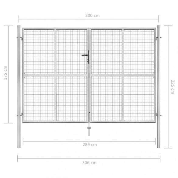 ezüst színű horganyzott acél kerti kapu 300 x 175 cm