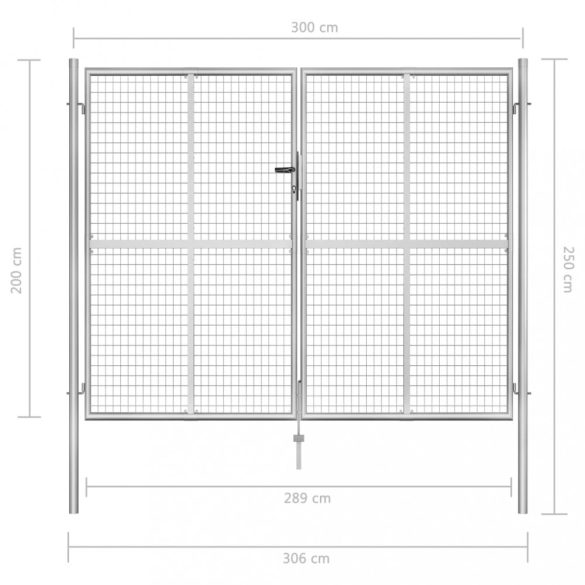 ezüst színű horganyzott acél kerti kapu 300 x 200 cm