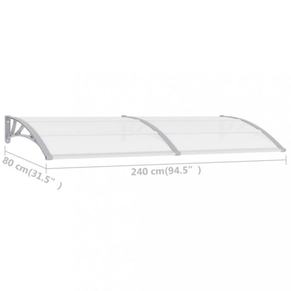 szürke és átlátszó polikarbonát ajtóelőtető 240 x 75 cm