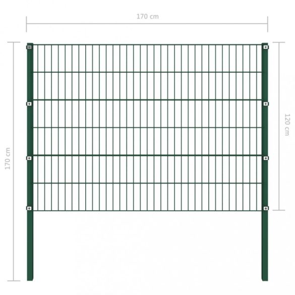 zöld vas kerítéspanel oszlopokkal 176,5 x 120 cm