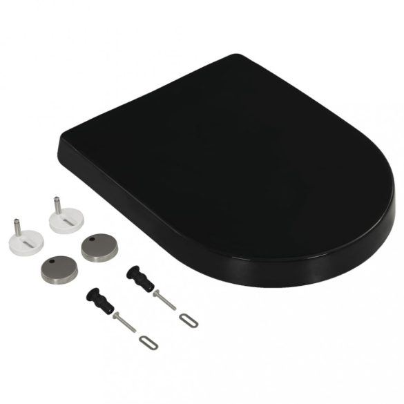 fekete gyorsan szerelhető WC-ülőke lassan csukódó fedéllel