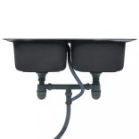 kétmedencés rozsdamentes acél mosogató szűrővel és szifonnal