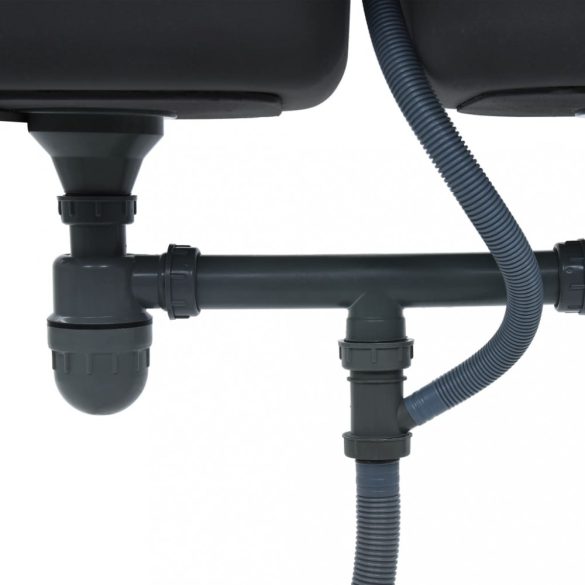 kétmedencés rozsdamentes acél mosogató szűrővel és szifonnal