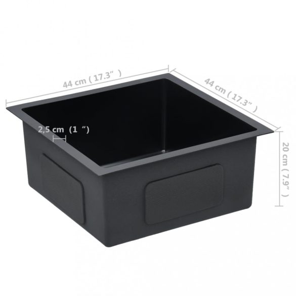 fekete kézzel készített rozsdamentes acél konyhai mosogató