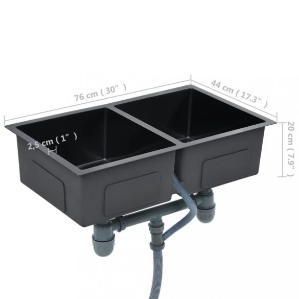 fekete kézzel készített rozsdamentes acél konyhai mosogató