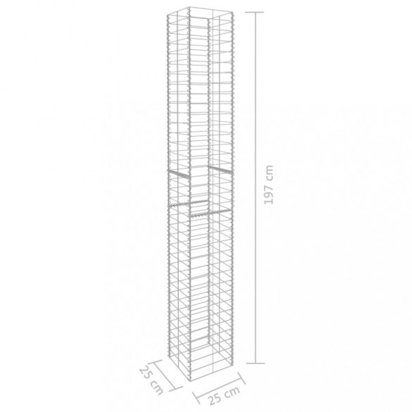 3 darab horganyzott acél gabion kosár 25 x 25 x 197 cm