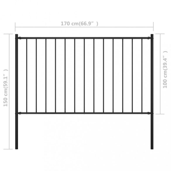 fekete acél kerítéspanel Woerden oszlopokkal 1,7 x 1 m