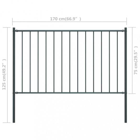 antracit színű Woerden acél kerítéspanel oszlopokkal 1,7 x 0,75 m