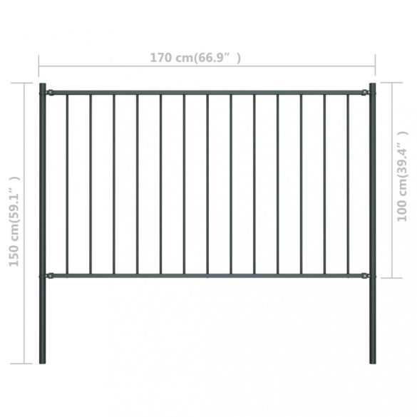 antracitszürke acél kerítéspanel Woerden oszlopokkal 1,7 x 1 m