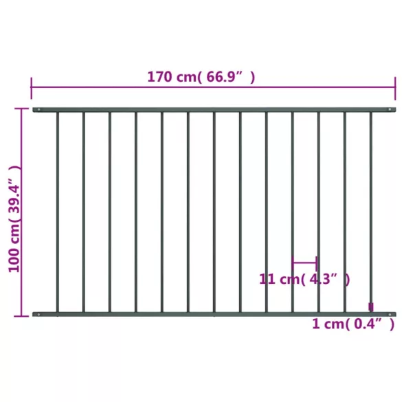 antracitszürke porszórt acél kerítéspanel Woerden 1,7 x 1 m