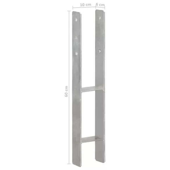 6 db ezüstszínű horganyzott acél kerítéshorgony 10 x 6 x 60 cm