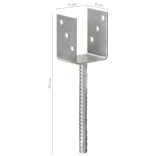 6 db ezüstszínű horganyzott acél kerítéshorgony 8 x 6 x 30 cm