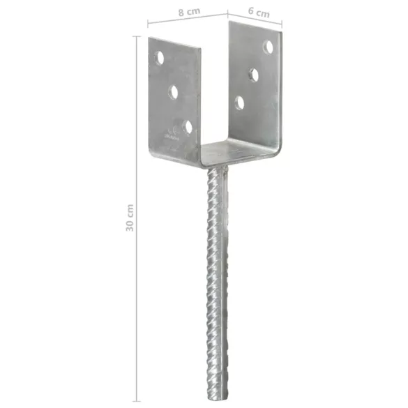 6 db ezüstszínű horganyzott acél kerítéshorgony 8 x 6 x 30 cm