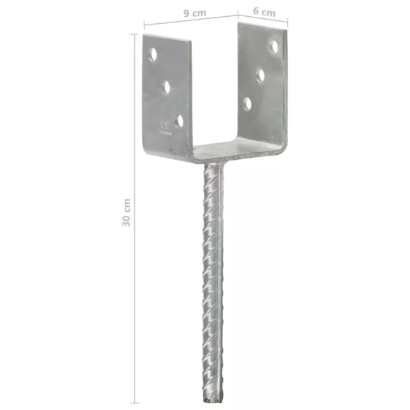 6 db ezüstszínű horganyzott acél kerítéshorgony 9 x 6 x 30 cm