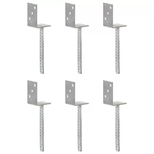 6 db ezüstszínű horganyzott acél kerítéshorgony 8 x 6 x 30 cm