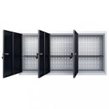 szürke és fekete ipari stílusú fém fali szerszámos szekrény