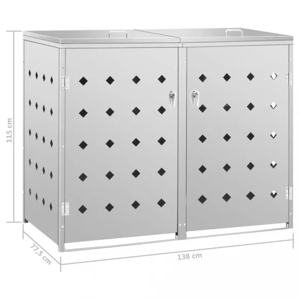 rozsdamentes acél tároló két gurítható szemeteskukához 240 L