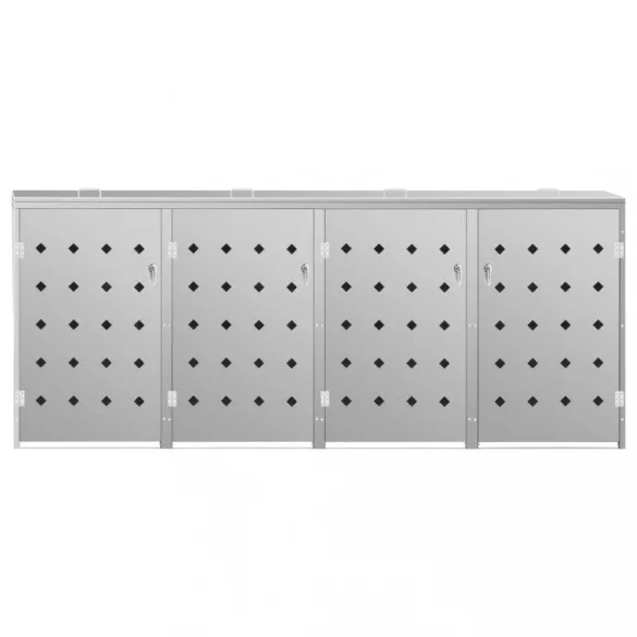 rozsdamentes acéltároló négy gurítható szemeteskukához 240 L