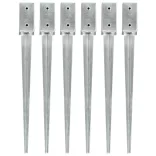 6 db ezüstszínű horganyzott acél kerítéstüske 7 x 7 x 75 cm