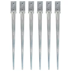   6 db ezüstszínű horganyzott acél kerítéstüske 7 x 7 x 90 cm