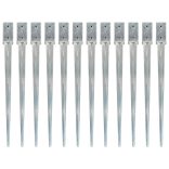12 db ezüstszínű horganyzott acél kerítéstüske 7 x 7 x 90 cm