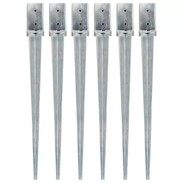 6 db ezüstszínű horganyzott acél kerítéstüske 8 x 8 x 91 cm