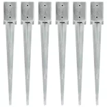 6 db ezüstszínű horganyzott acél kerítéstüske 9 x 9 x 75 cm