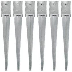   6 db ezüstszínű horganyzott acél kerítéstüske 10 x 10 x 76 cm