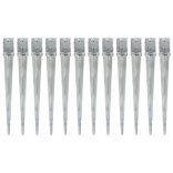 12 db ezüstszínű horganyzott acél kerítéstüske 10 x 10 x 91 cm