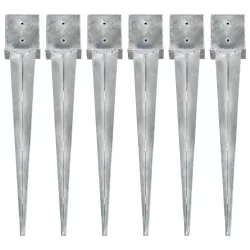   6 db ezüstszínű horganyzott acél kerítéstüske 14 x 14 x 91 cm