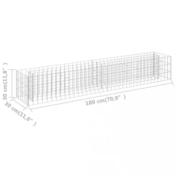 horganyzott acél gabion magaságyás 180 x 30 x 30 cm