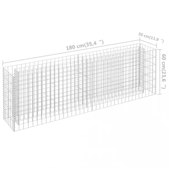 horganyzott acél gabion magaságyás 180 x 30 x 60 cm
