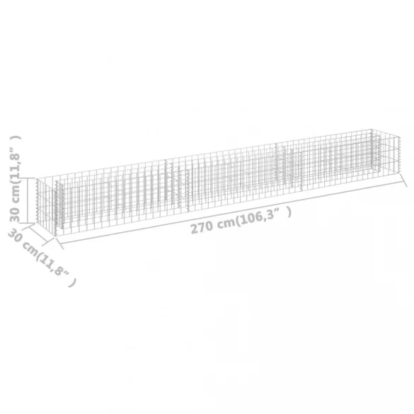 horganyzott acél gabion magaságyás 270 x 30 x 30 cm