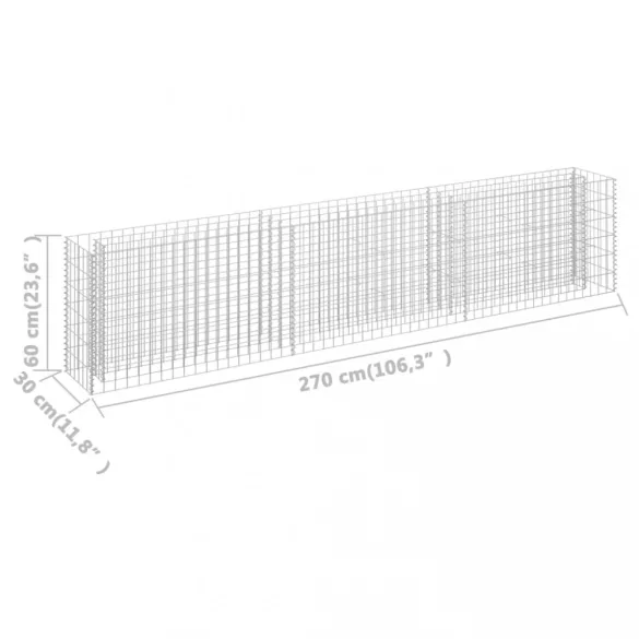 horganyzott acél gabion magaságyás 270 x 30 x 60 cm