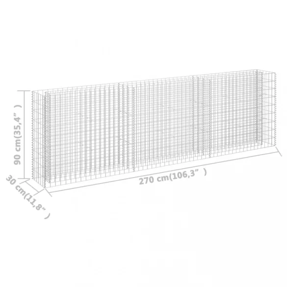 horganyzott acél gabion magaságyás 270 x 30 x 90 cm