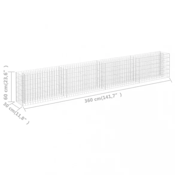horganyzott acél gabion magaságyás 360 x 30 x 60 cm