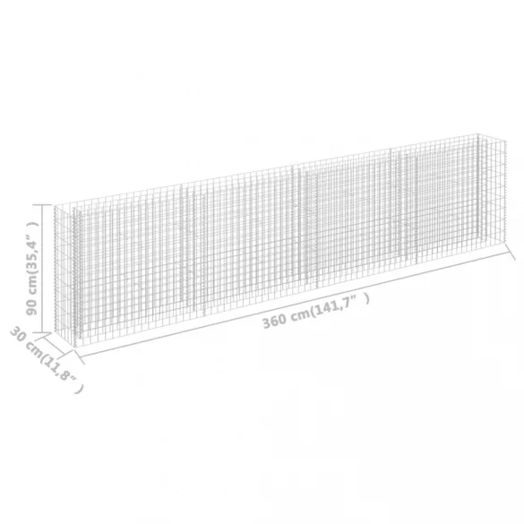 horganyzott acél gabion magaságyás 360 x 30 x 90 cm