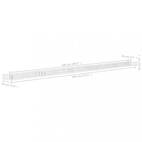 horganyzott acél gabion magaságyás 450 x 30 x 10 cm