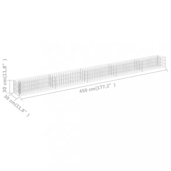 horganyzott acél gabion magaságyás 450 x 30 x 30 cm