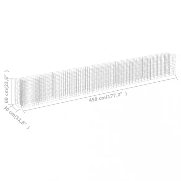 horganyzott acél gabion magaságyás 450 x 30 x 60 cm