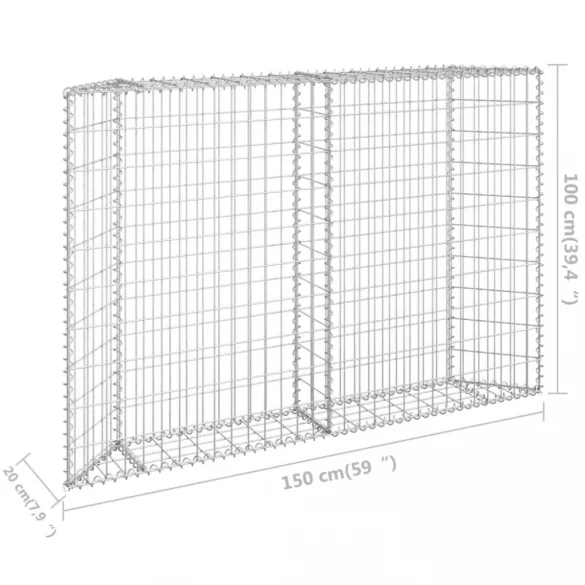 trapéz alakú horganyzott acél gabion magaságyás 150x20x100 cm